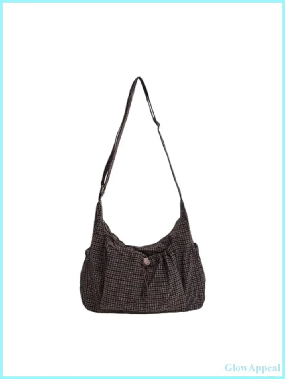 Nylon Hobo Bag Lightweight Plaid Messenger Drawstring Crossbody Shoulder Handbag